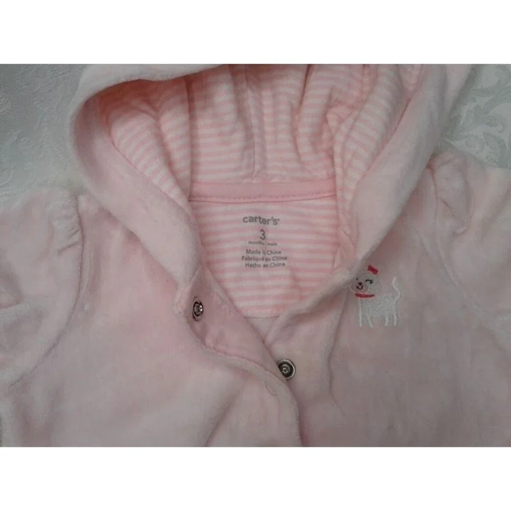 Carter's Baby Girl 3M Hooded Jumpsuit Pale Pink Snaps Cuffed Sleeves & Legs
